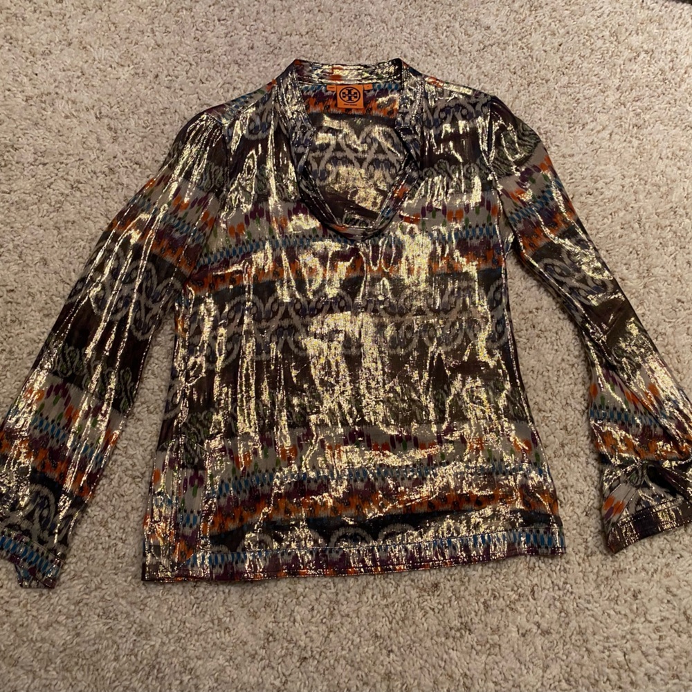 Tory Burch Silk & Metallic  Ikat Tunic